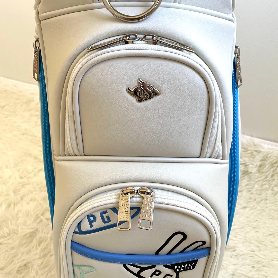 未使用 パーリーゲイツ キャスター付 キャディーバッグ 9型 専用ポーチ 白×青