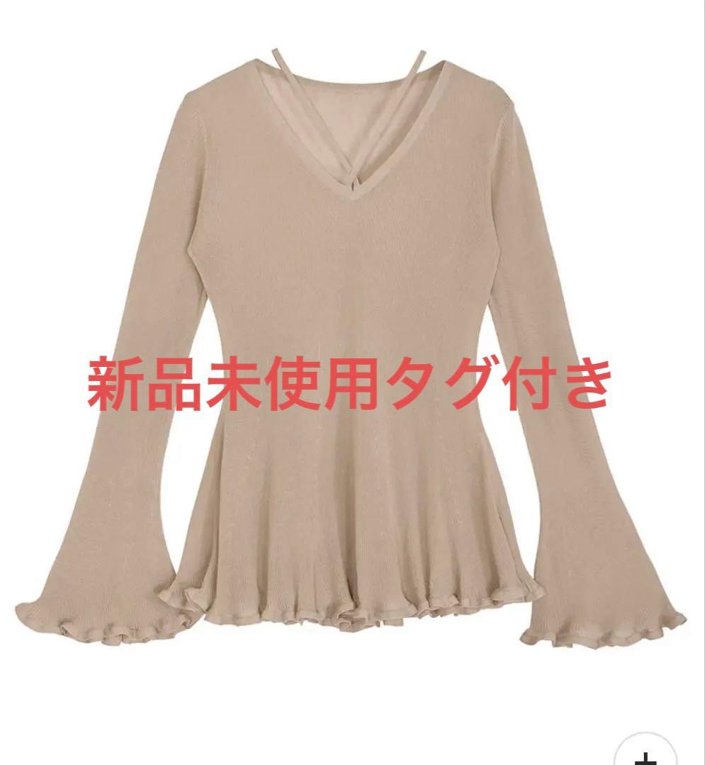 トップス SHEER FRILL V NECK KNIT TOP