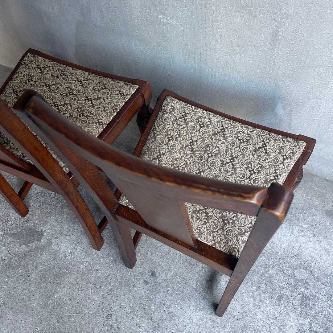 英国製 ダイニングチェア オールド アンティーク　オーク材　2脚セット