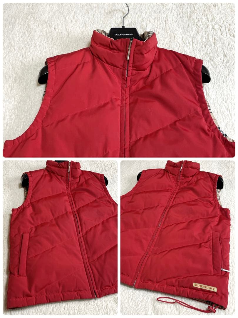 美品 BURBERRノバチェック リバーシブル ダウンベスト バーバリー ロゴ