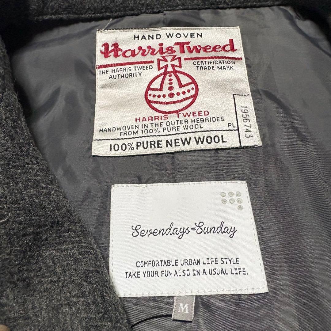 美品 ハリスツイード メンズ ステンカラー コート　M チェック ウール100%