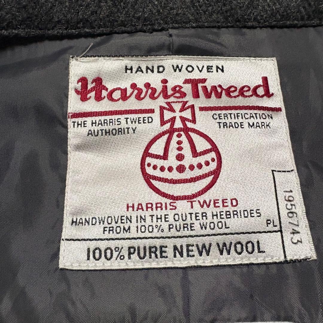 美品 ハリスツイード メンズ ステンカラー コート　M チェック ウール100%