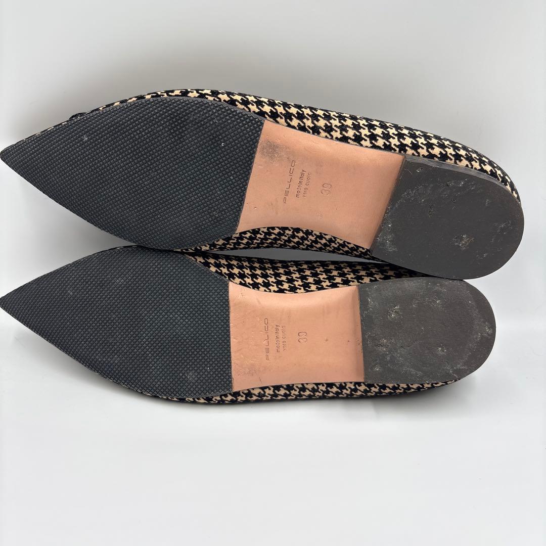 美品✨ペリーコ　フィッビア　千鳥柄　ポインテッドトゥ　フラットシューズ　黒×茶