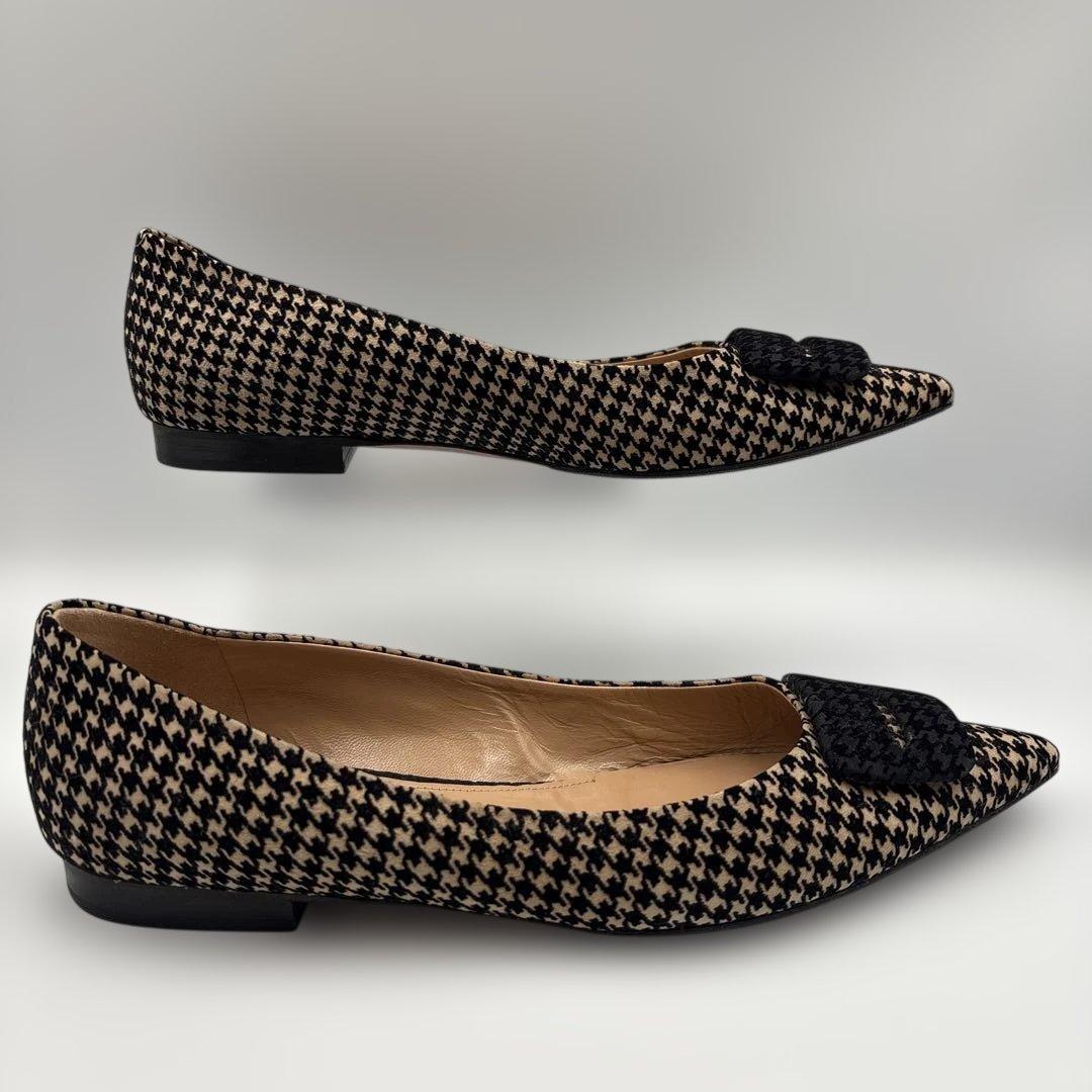美品✨ペリーコ　フィッビア　千鳥柄　ポインテッドトゥ　フラットシューズ　黒×茶