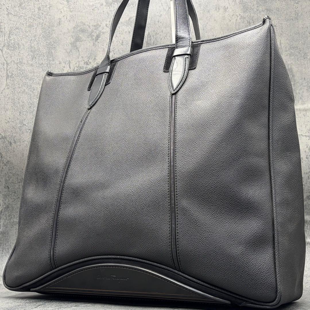 美品 フェラガモ トートバッグ 肩掛け オールレザー ビジネスバッグ 黒 メンズ
