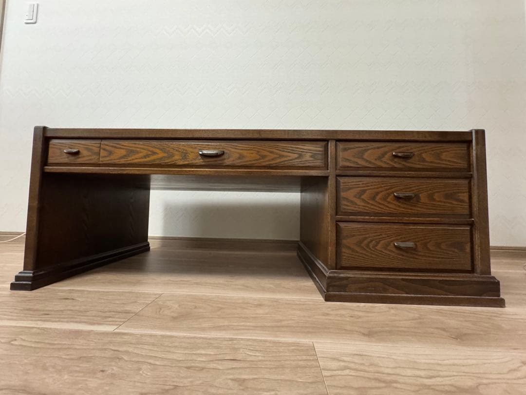 机　文机　座机　ローデスク　座卓　　　ダークブラウン木製デスク 5引き出し