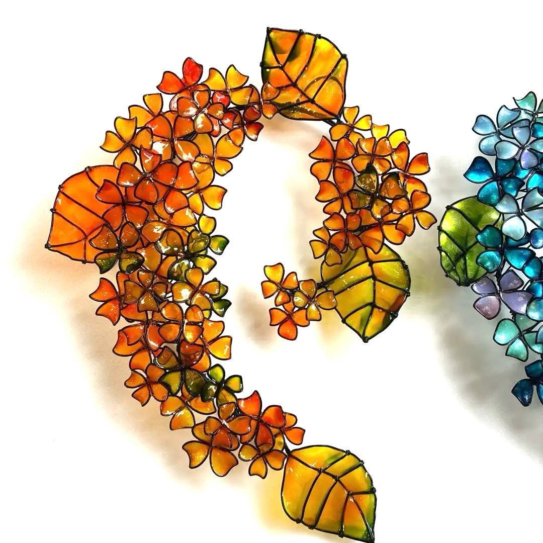 一点物　紫陽花リース　ワイヤークラフト　ディップアート　壁飾り