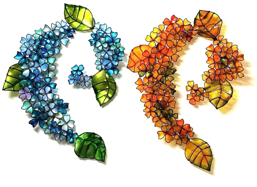 一点物　紫陽花リース　ワイヤークラフト　ディップアート　壁飾り