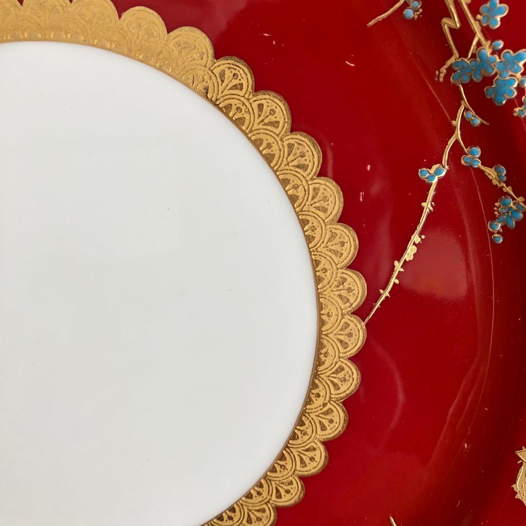 英国アンティーク　コウルドン　青い梅と鳥紋　ジャポニズムプレート