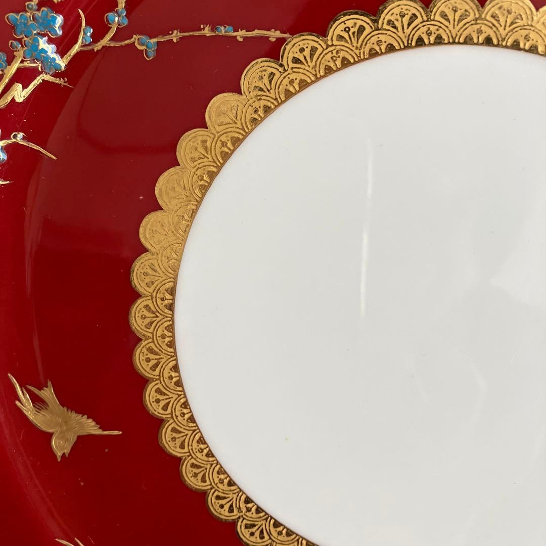 英国アンティーク　コウルドン　青い梅と鳥紋　ジャポニズムプレート