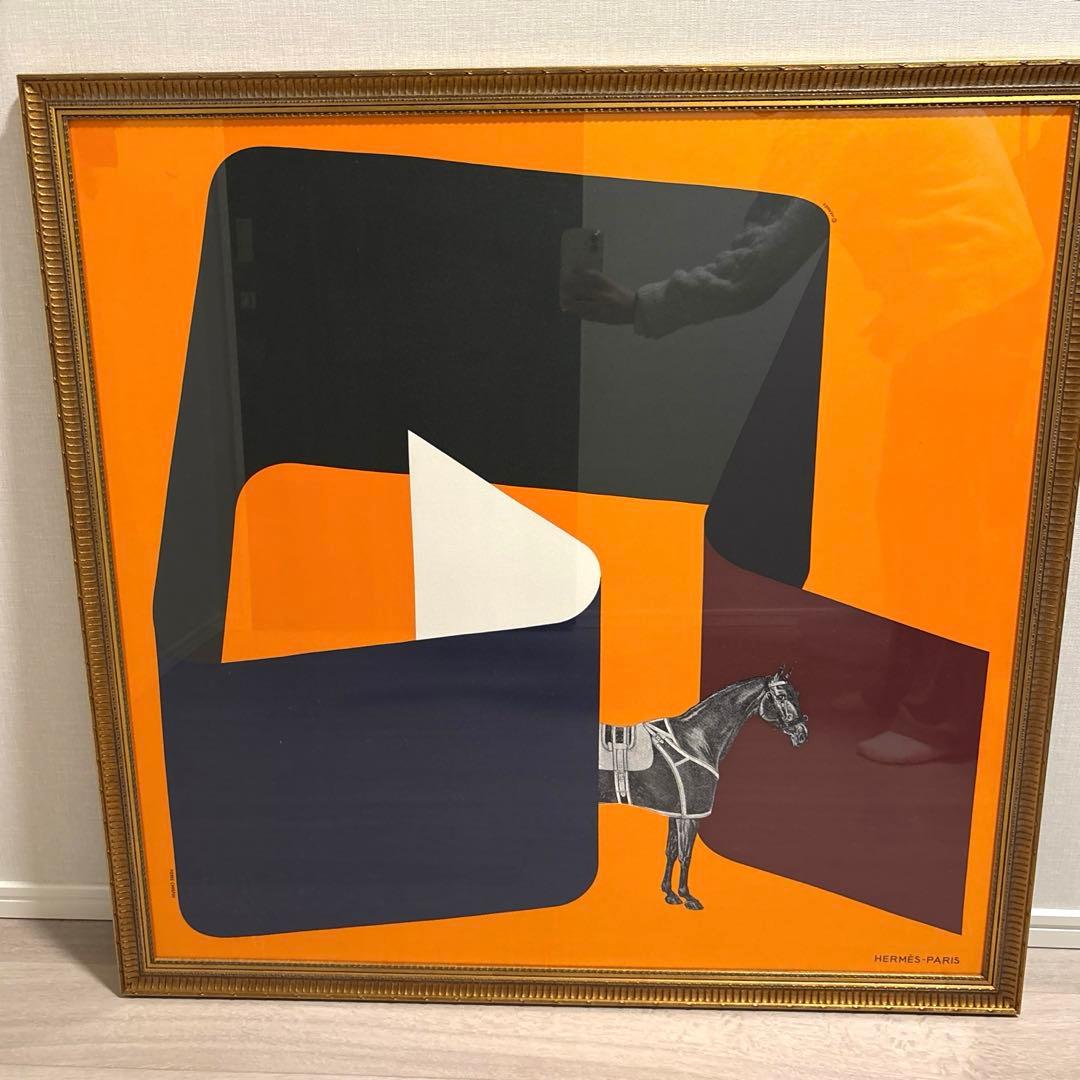 【額装済】エルメス 馬と幾何学模様 スカーフ