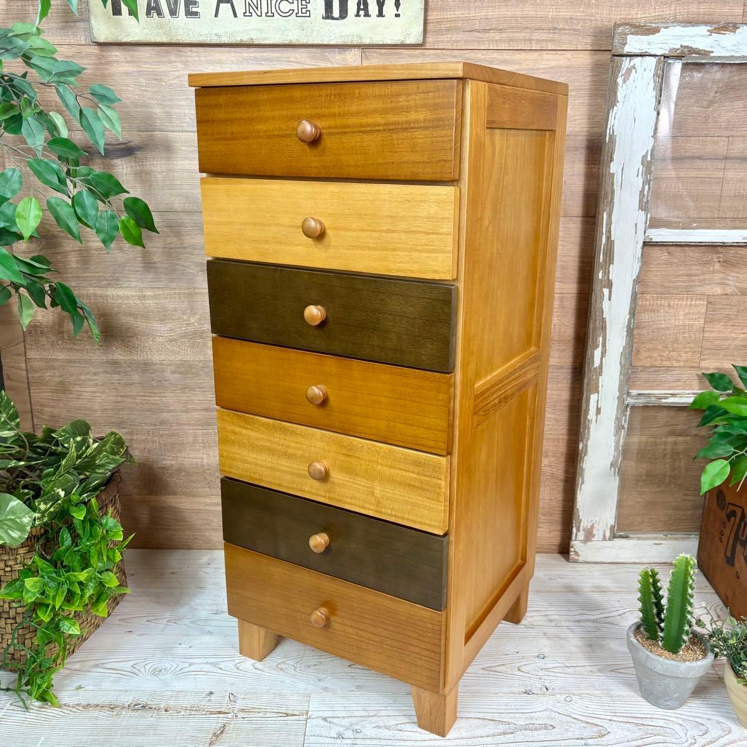 ナチュラルウッド桐材無垢木製カラー多引き出し7段チェストタンス収納飾り棚収納家具