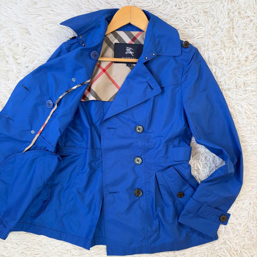 【美品/撥水/希少ブルー】BURBERRY トレンチコート プリーツ チェック