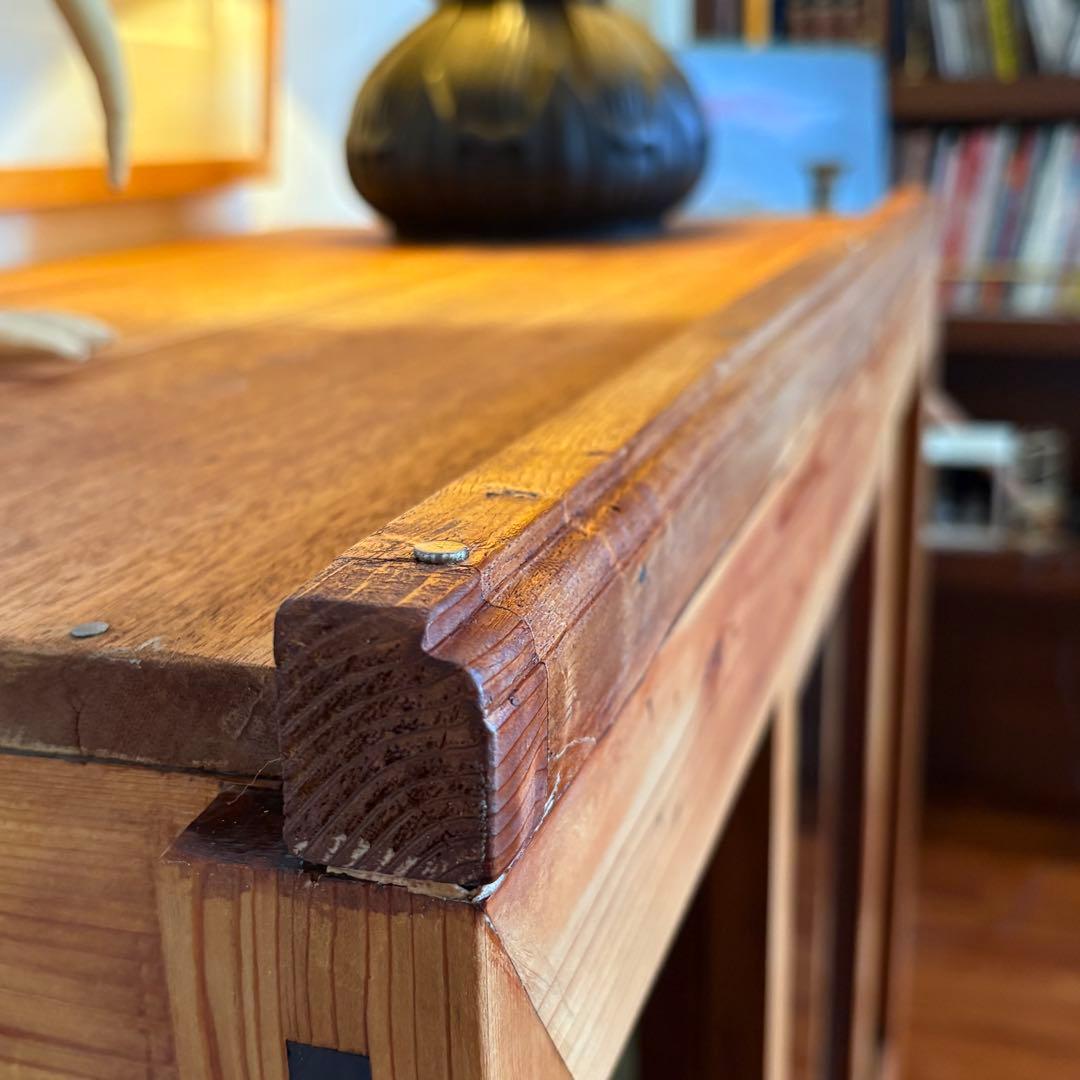 大正硝子 【 100年 水屋箪笥 】真鍮取手 ゆらゆらガラス 古い木製食器棚