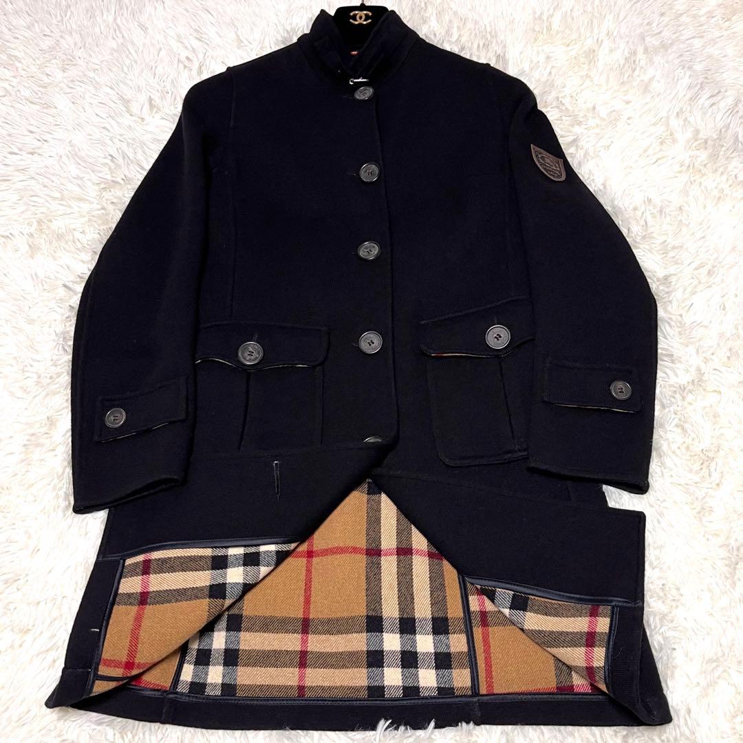 【美品】バーバリーロンドン ステンカラーコート ロング丈 メガチェック 黒 S
