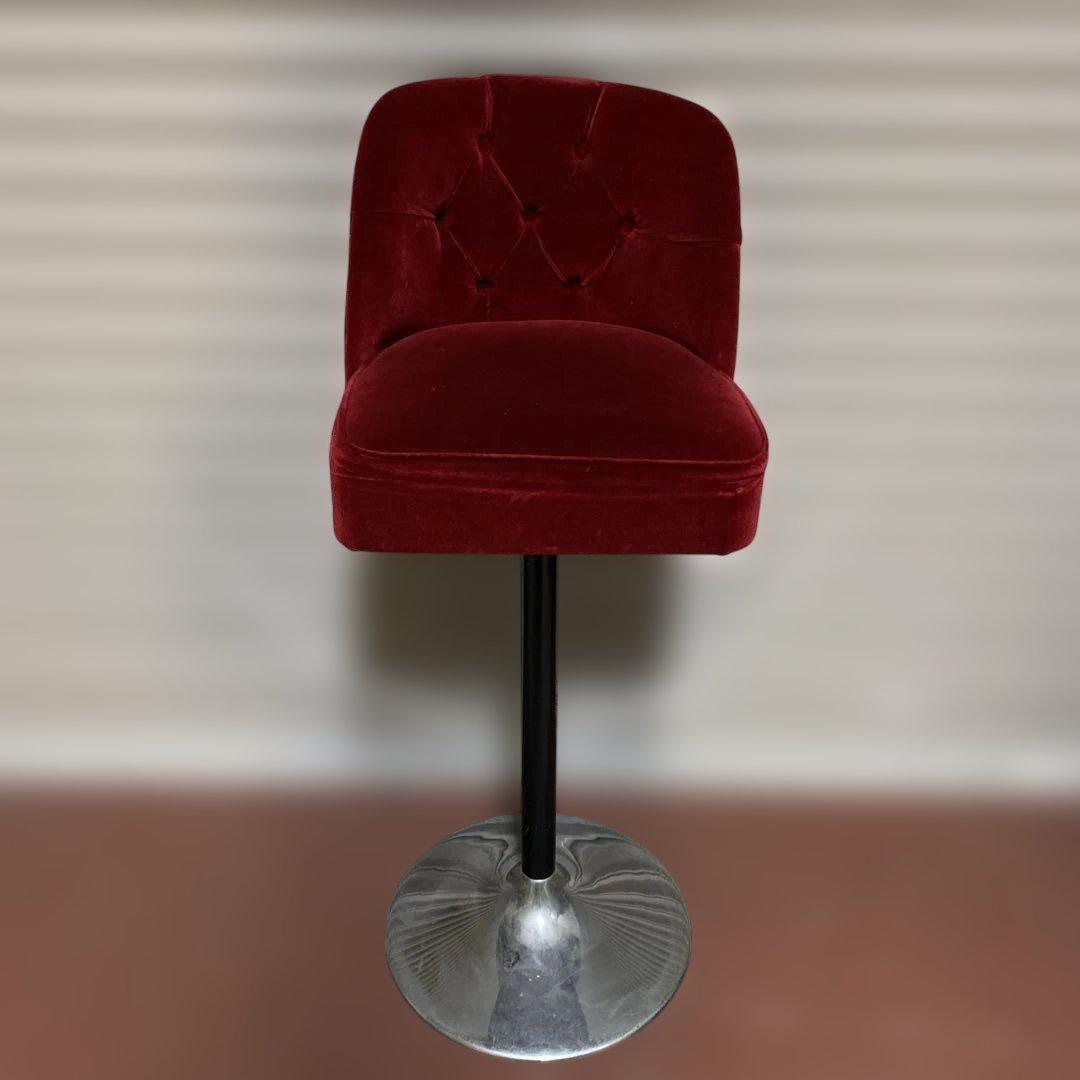 る*う様 赤ベルベット カウンターチェア 固定式 レトロ