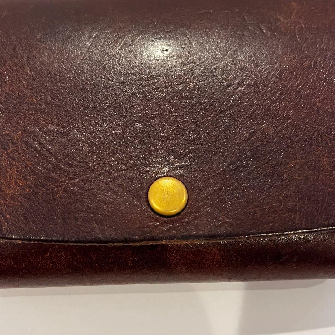 お札が折らずに入る 二つ折り財布 イタリアンレザー ハンドメイド ブラウン