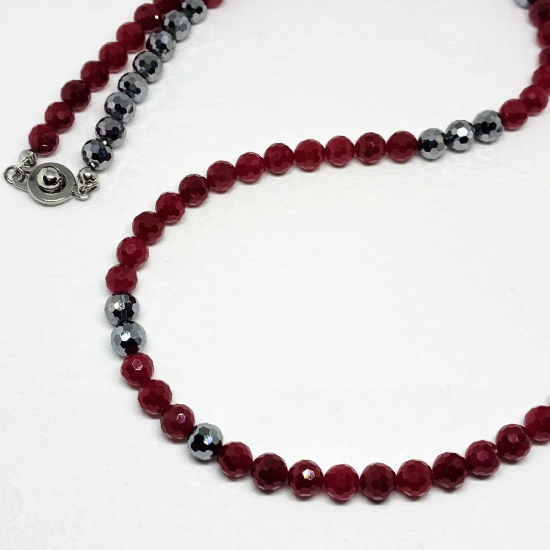 AAAルビー128面カット6mm&テラヘルツ6mmネックレス45cm