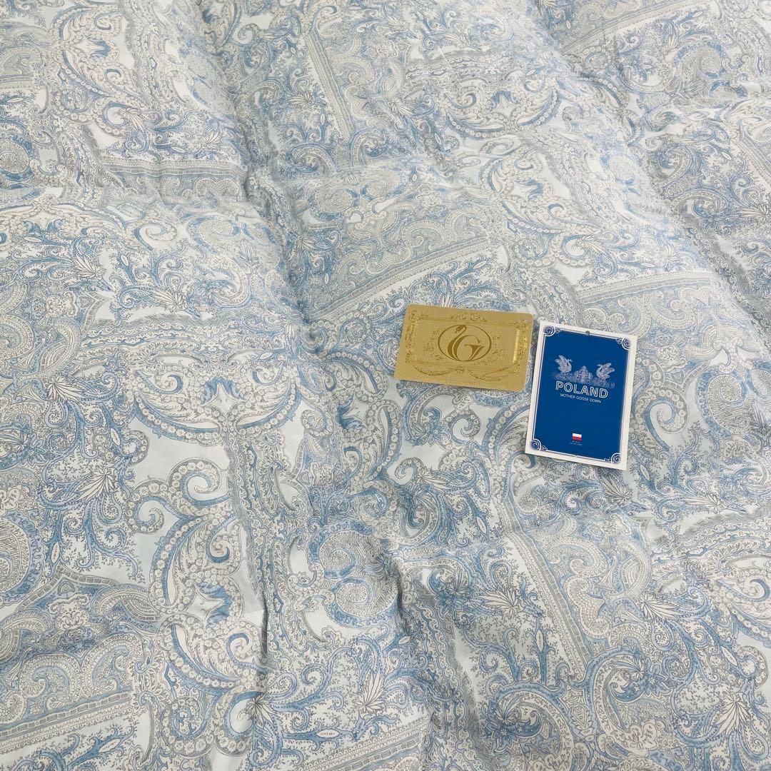 羽毛布団 シングル ポーランド産ホワイトマザーグース 軽量生地 25738ブルー