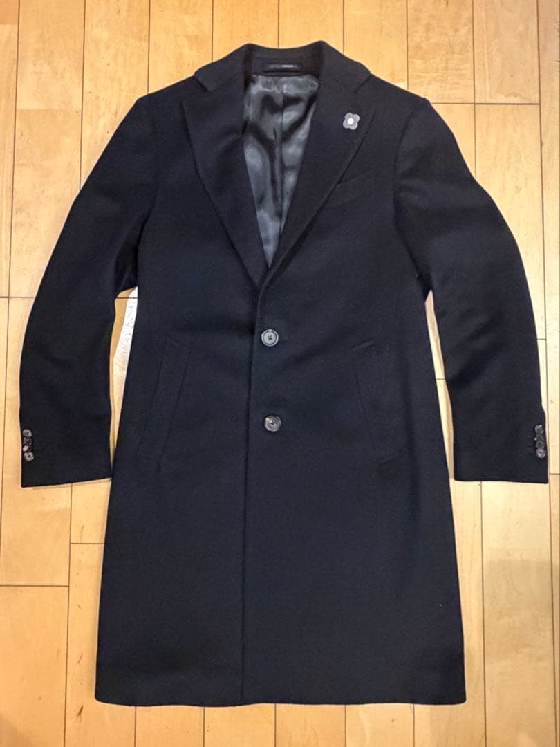 LARDINI ブラック チェスターコート　カシミヤ　44
