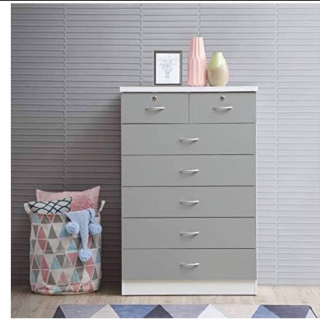 Hodedah チェスト グレー 7段 上段2段鍵付き 【日本正規輸入品】