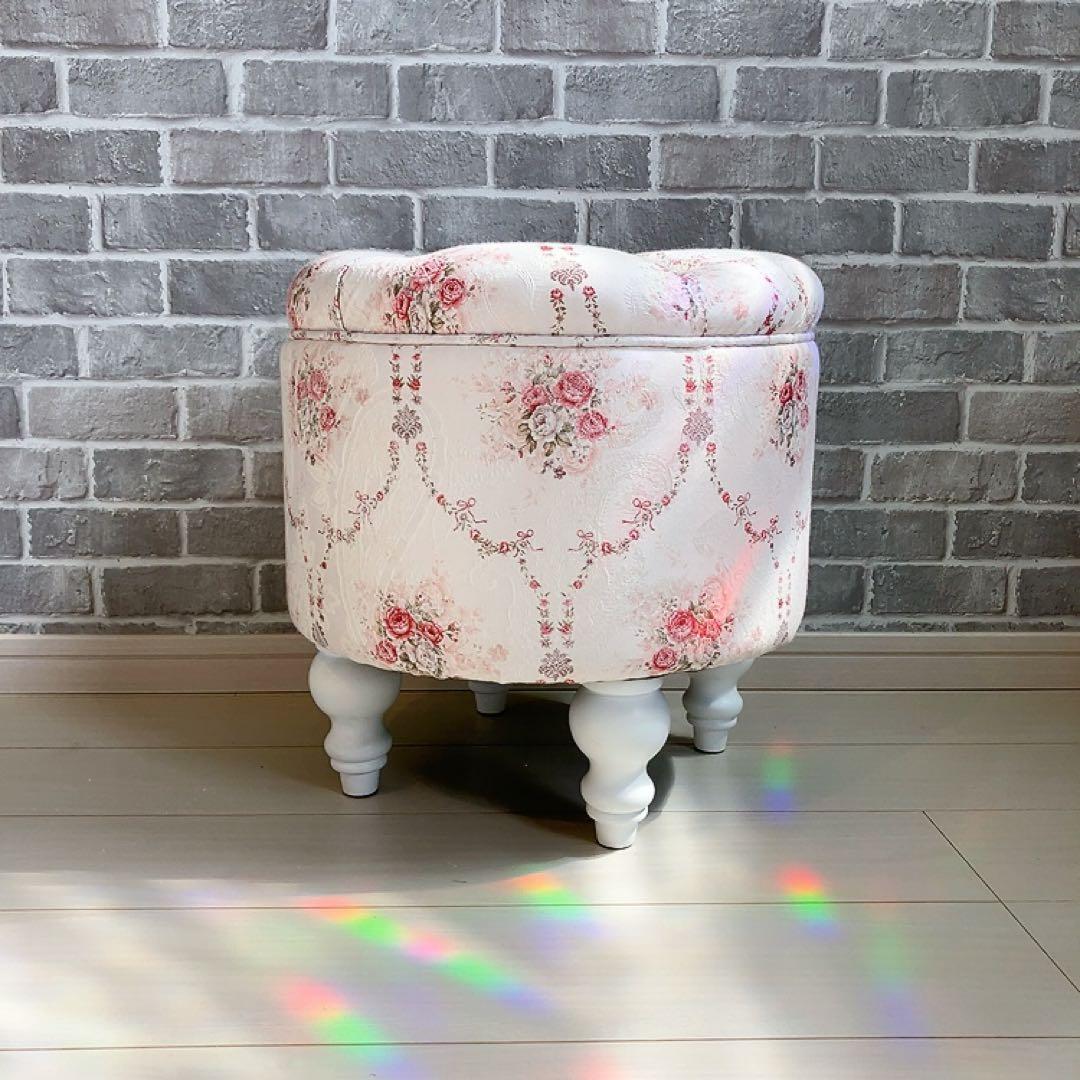 マカロンスツール 丸型 花柄 姫系 オットマン ショップ ピンク