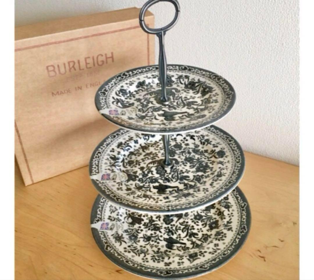 バーレイ ブラックリーガルピーコックケーキスタンド３段　burleigh 未使用