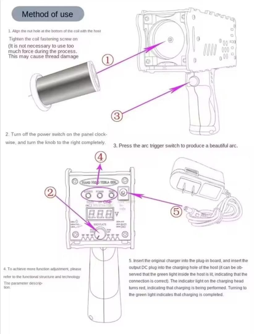 テスラコイル　ハンディタイプ　プラズマ放電　　プラズマ放電強弱　パルス変更