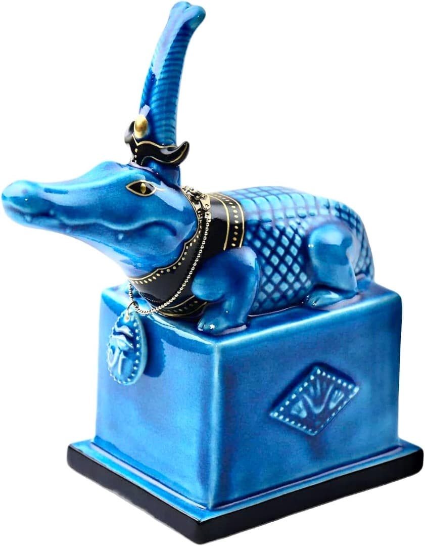 新品　幸兵衛窯 青釉オーナメント セベク 古代エジプトの神 　ペンダント付き