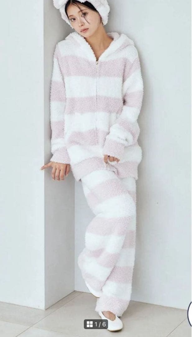 【新品タグ付ブルー】ジェラートピケ2ボーダーパーカー&ロングパンツ　セットアップ