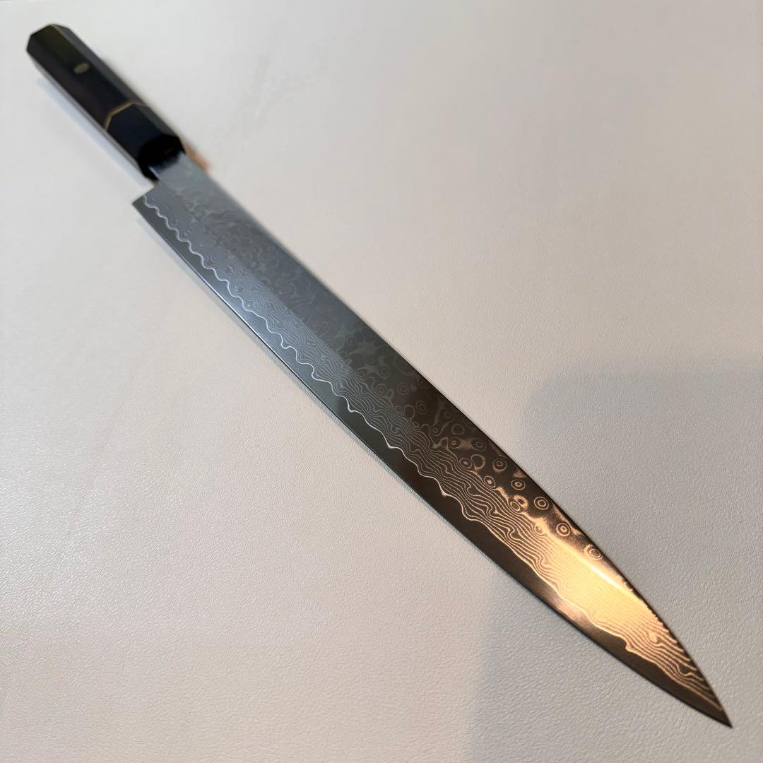 尺300mm 柳刃包丁 墨流しダマスカス　黒檀八角柄　刺身包丁 和包丁_