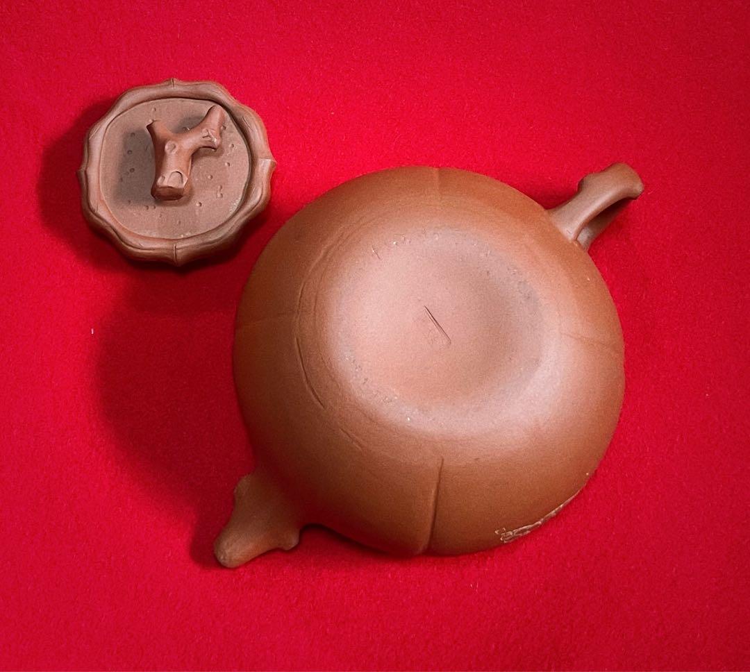 中国宜興 紫砂壺　梅花紋樣 詩詞 茶壺 柿子壺 急須 茶器 茶道具