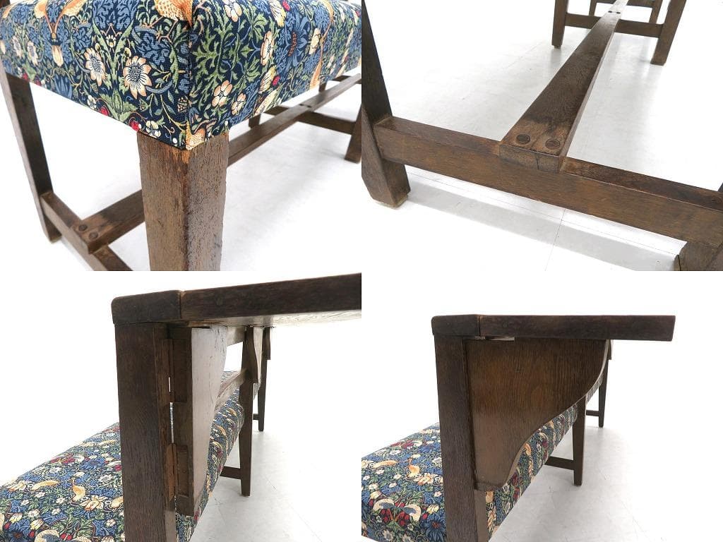 アンティーク　オーク材　ウィリアムモリス　チャーチベンチ　教会　チャーチチェア