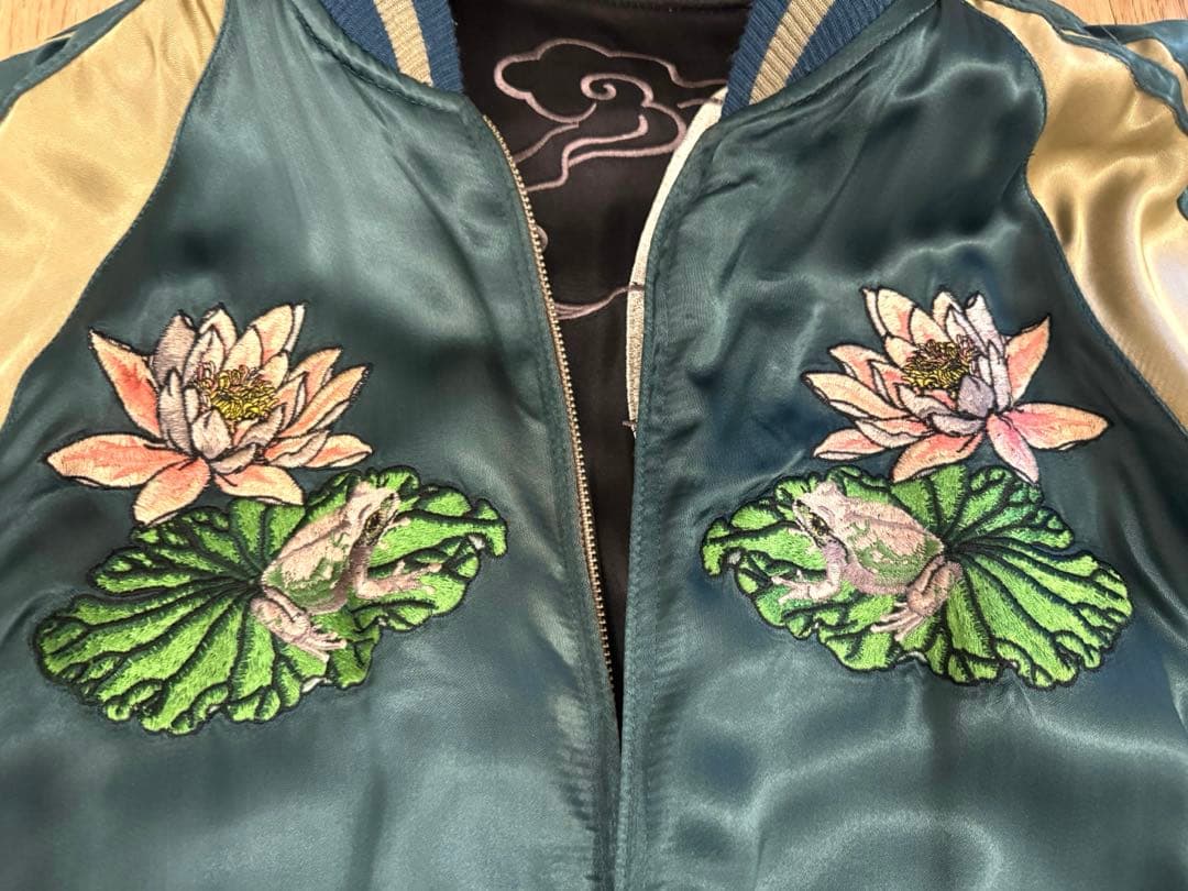 花旅楽団　刺繍　リバーシブル　スカジャン　月に兎　蓮に金魚　Lサイズ