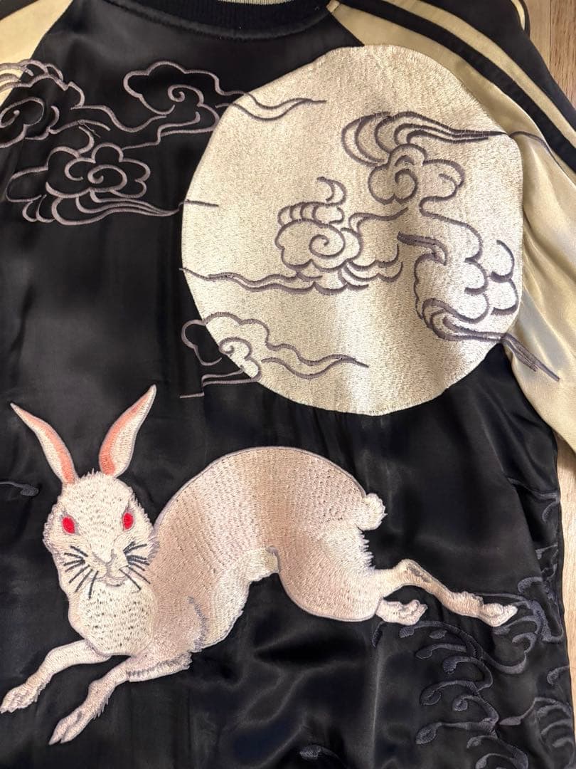 花旅楽団　刺繍　リバーシブル　スカジャン　月に兎　蓮に金魚　Lサイズ
