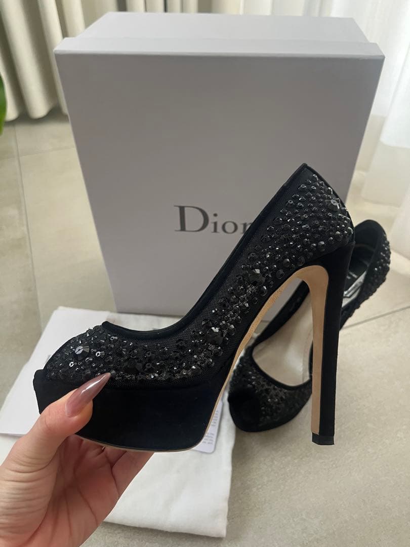 【極美品】Dior ビーズ刺繍 メッシュパンプス 35.5 黒