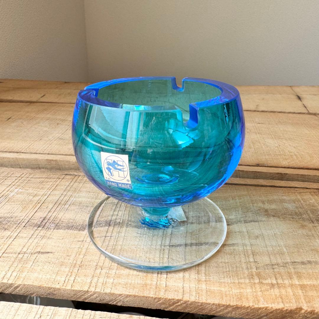 当時物　ブランデー型灰皿　ライトブルー　アッシュトレイ　アンティーク