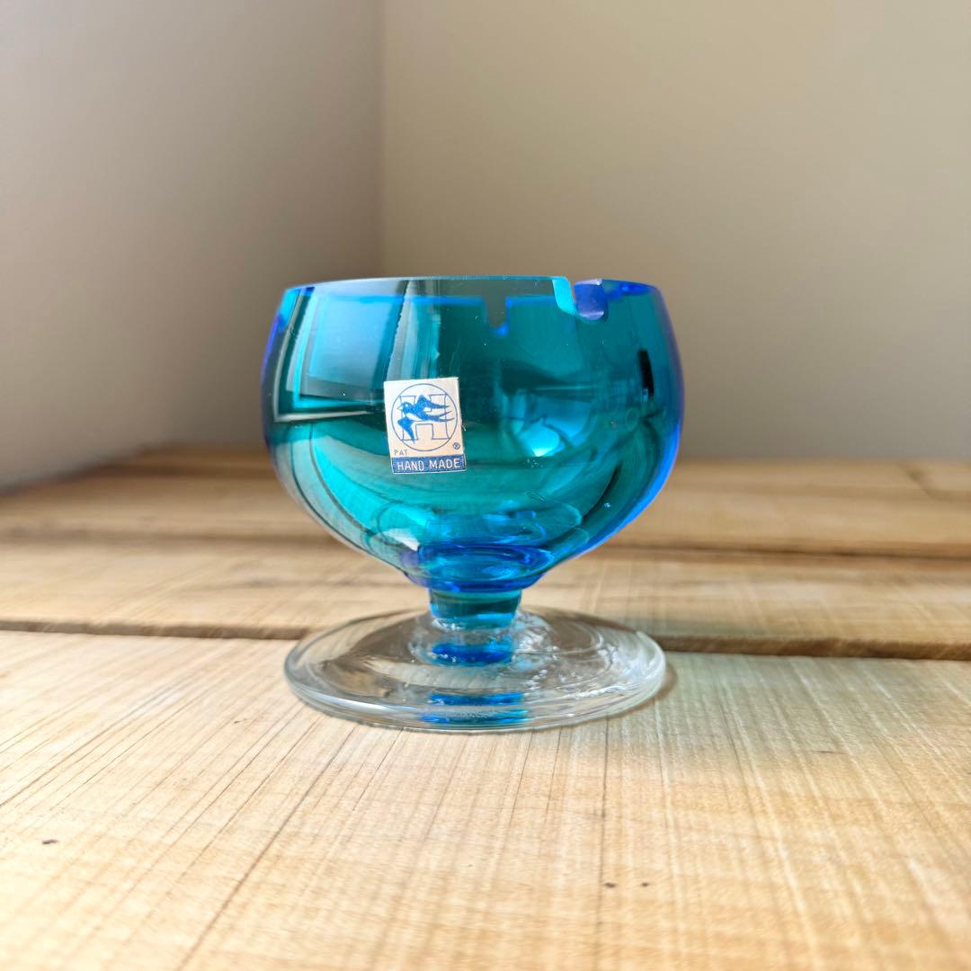 当時物　ブランデー型灰皿　ライトブルー　アッシュトレイ　アンティーク