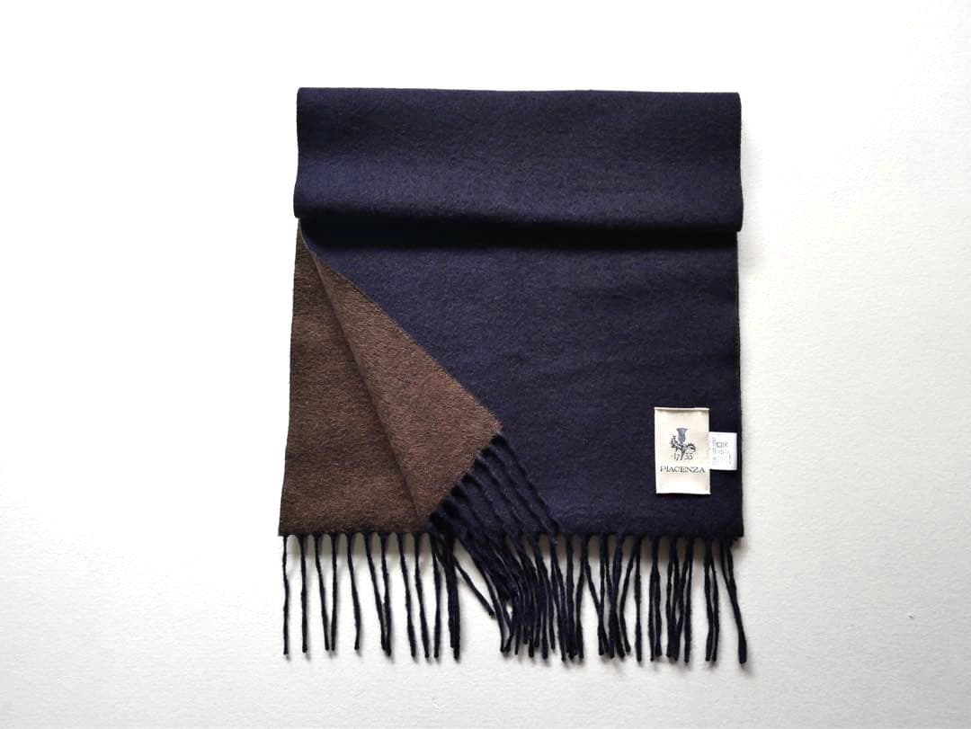 PIACENZA ピアチェンツァ シルクカシミアダブルフェイスマフラー ネイビー