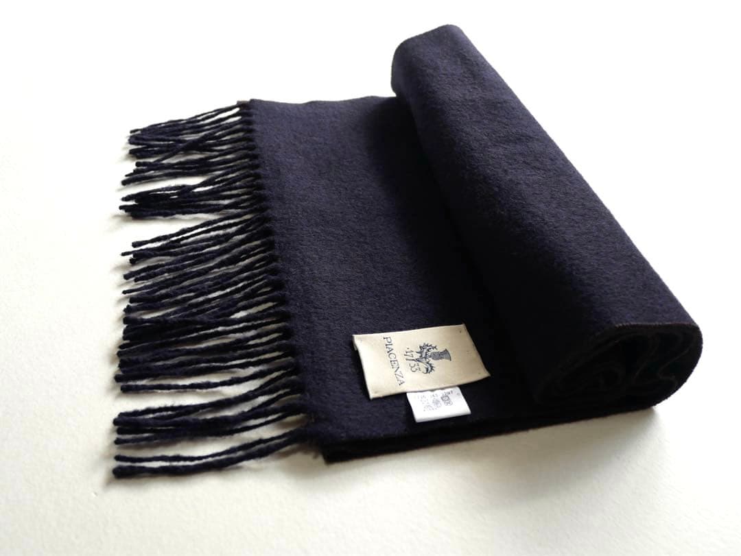 PIACENZA ピアチェンツァ シルクカシミアダブルフェイスマフラー ネイビー