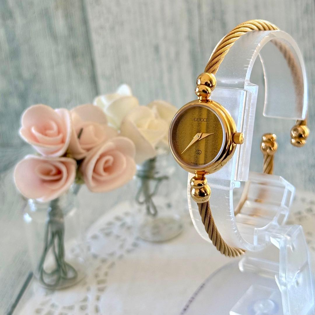 【電池交換済】GUCCI グッチ 2047L 腕時計 ブラウン調 ゴールド