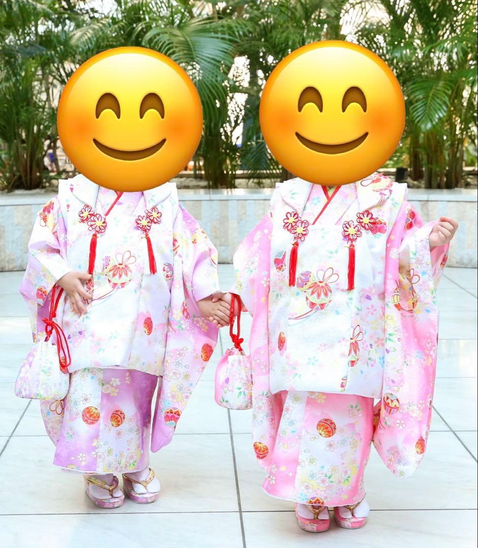 双子用2点セット　七五三 ３歳 女の子 着物　被布付フルセット