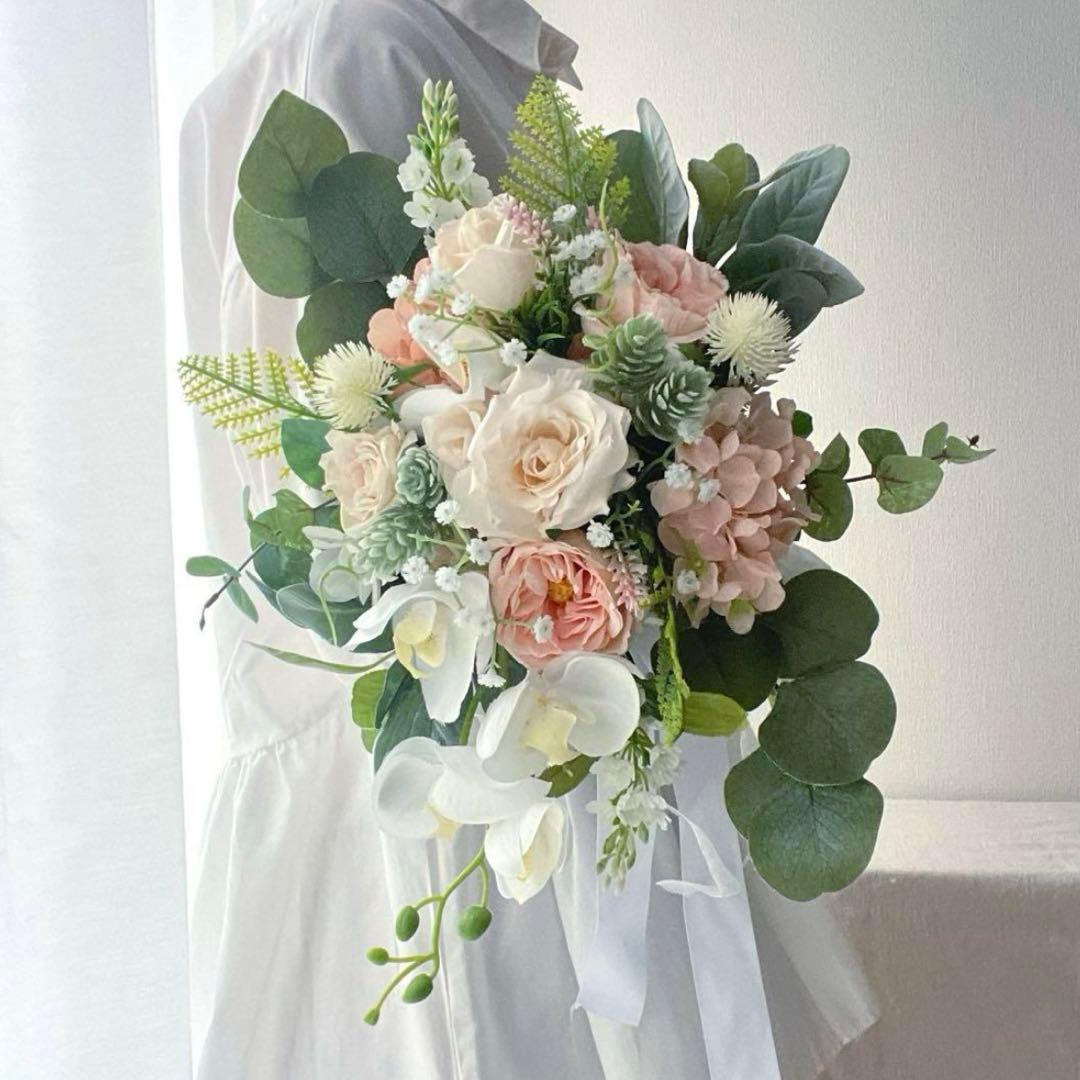 胡蝶蘭のブーケ　ウェディング　ブライダル　ピンク　ホワイト　造花