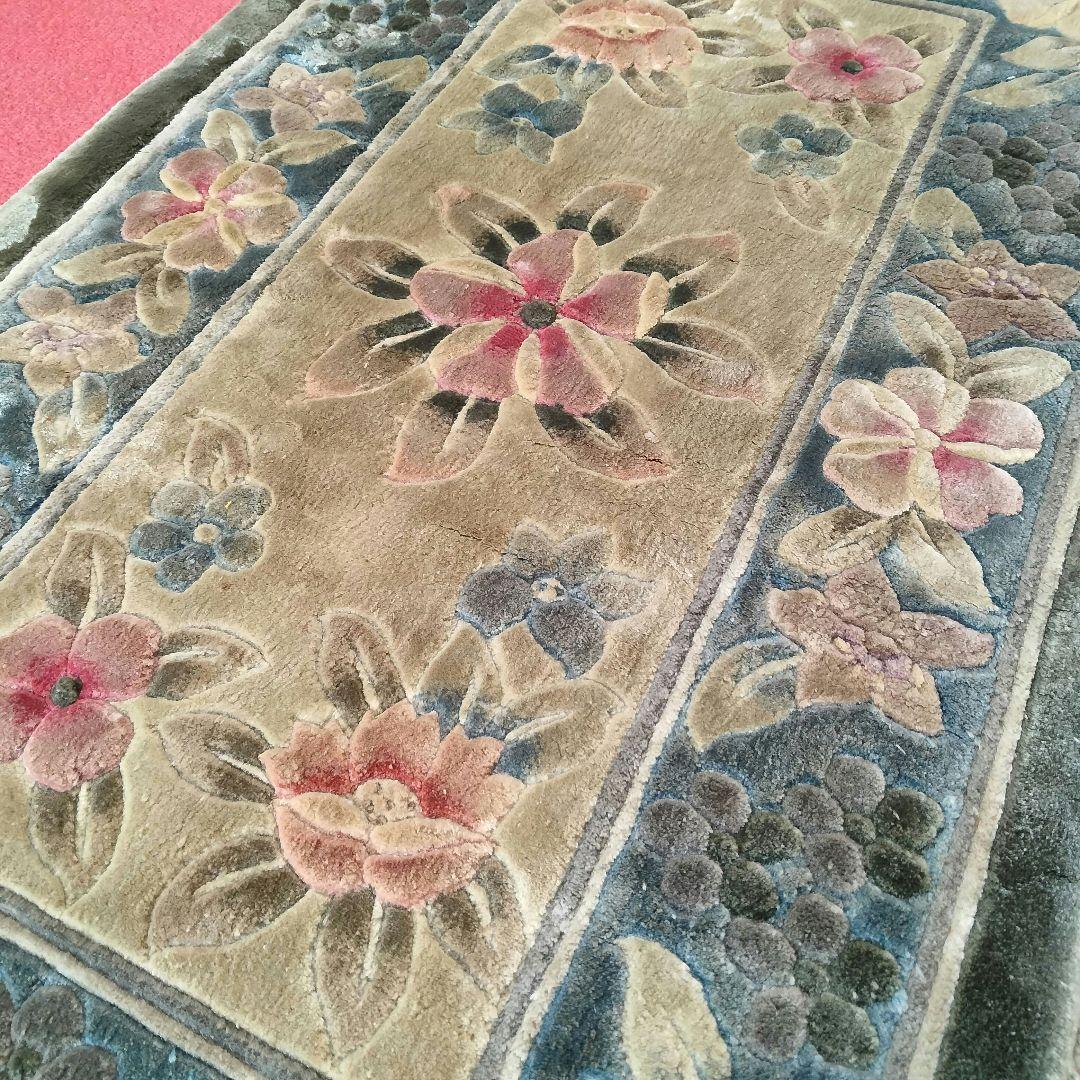 X227-2 中国緞通 北京緞通 シルク 手織り 絨毯 45×75cm