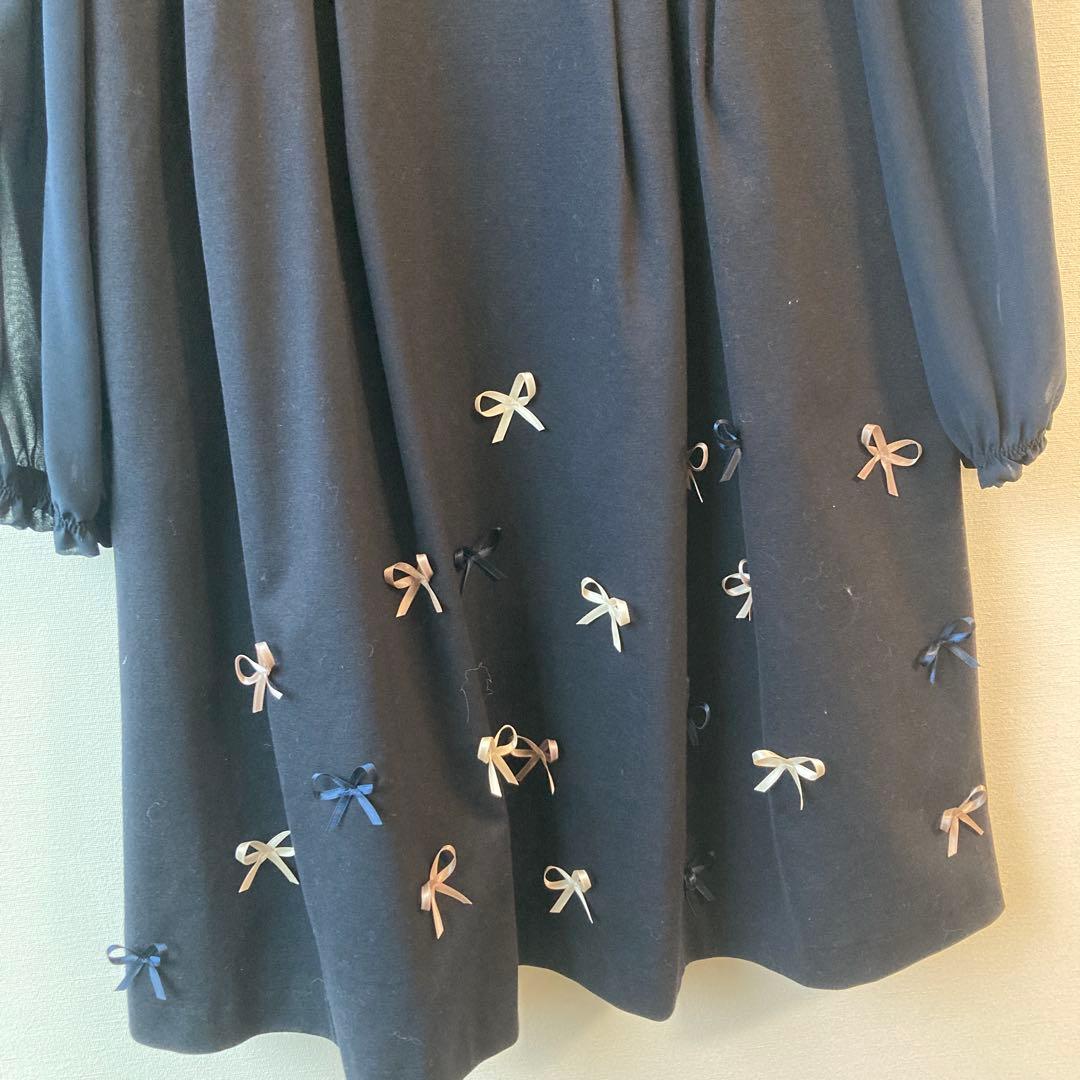 【美品】TOCCA　ネイビー リボンフォーマルワンピース 160