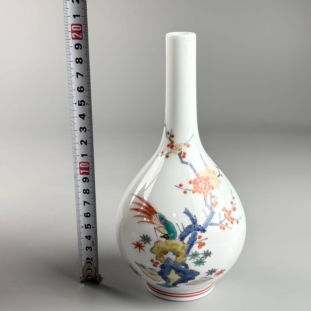 十三代酒井田柿右衛門作 錦梅鳥文花瓶 瓢箪花入 華道具 花生 花器 飾り瓶 共箱