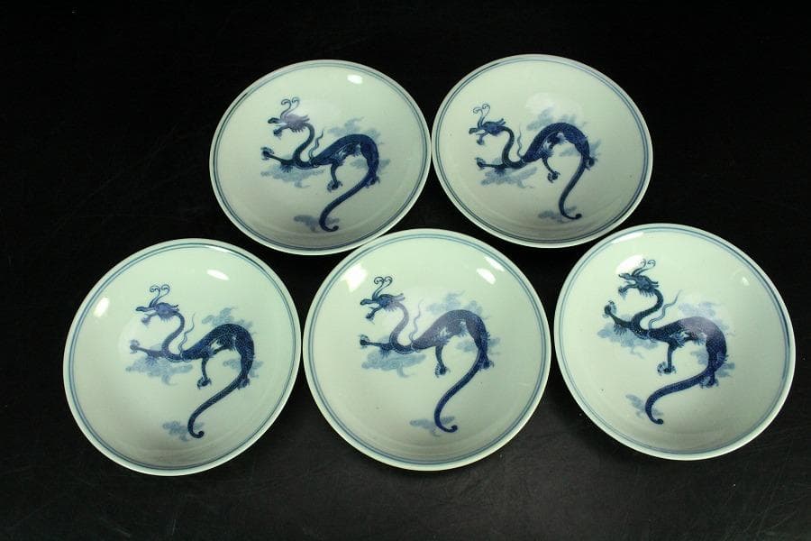 懐石料理 竹泉作 龍紋皿 五客(K-A941)