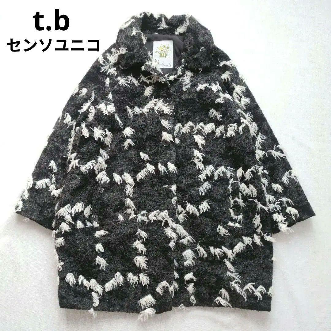 t.b　センソユニコ　コート　コクーンシルエット　グレー　フリンジ　日本製　38