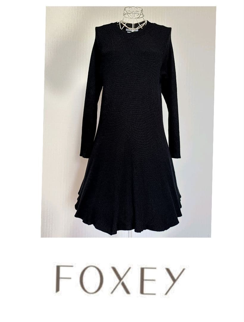 ☆フォクシーニューヨーク長袖ニットチュニックワンピースブラック希少42☆