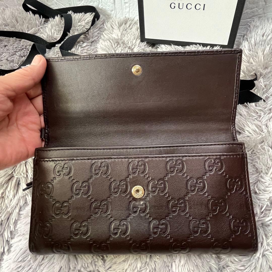 良品✨GUCCI シマ　インターロッキング　ダークブラウン　長財布　メンズ
